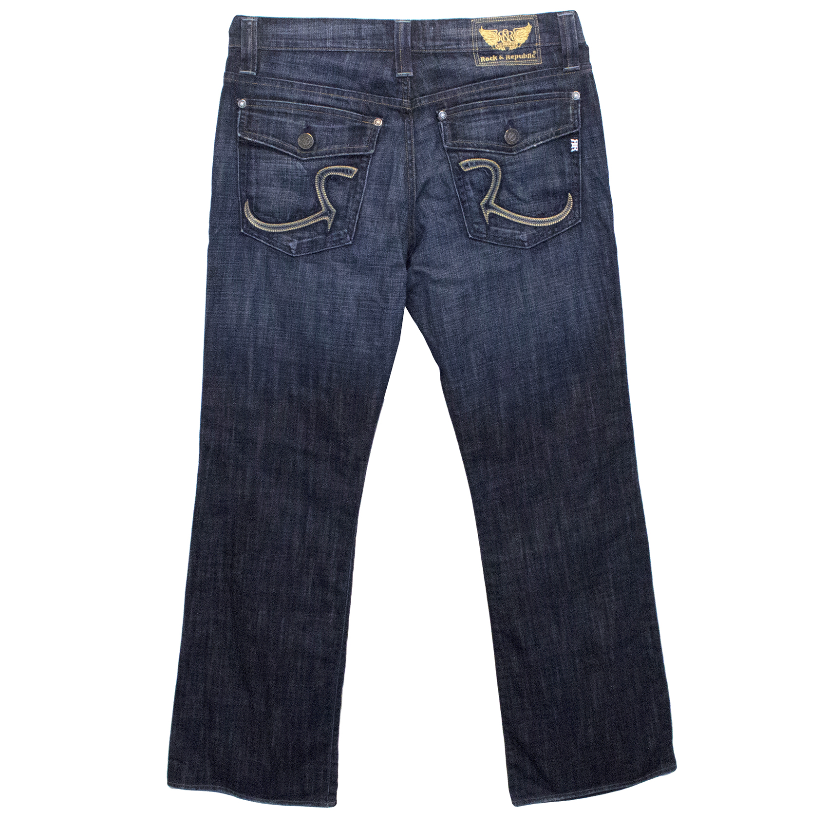 Preowned Rock  Republic Dark Denim Straight Leg Jeans With Gold Detail Size 34/86 Blue cotton