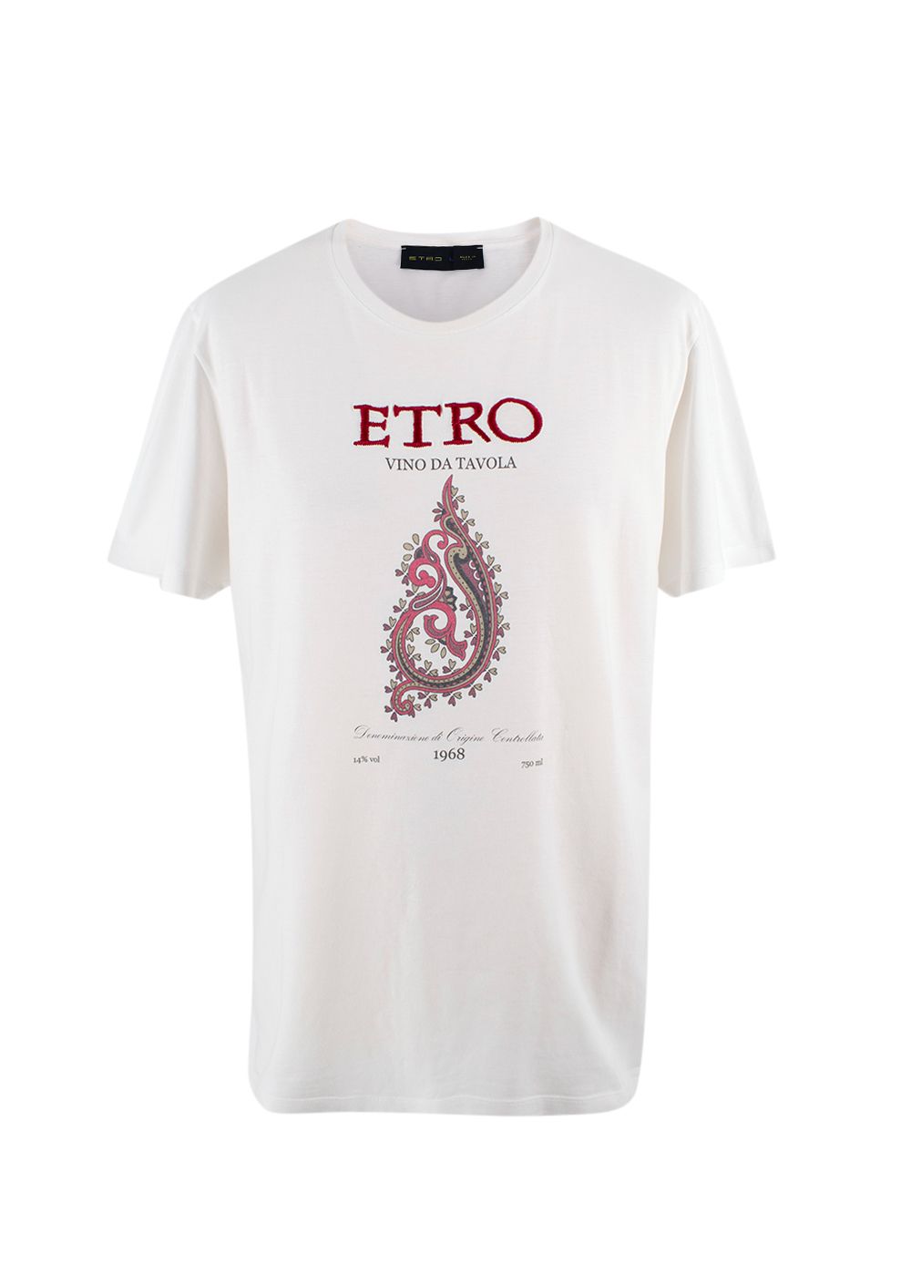 Men's Etro White Cotton Vino da Tavola T-Shirt Size L white red