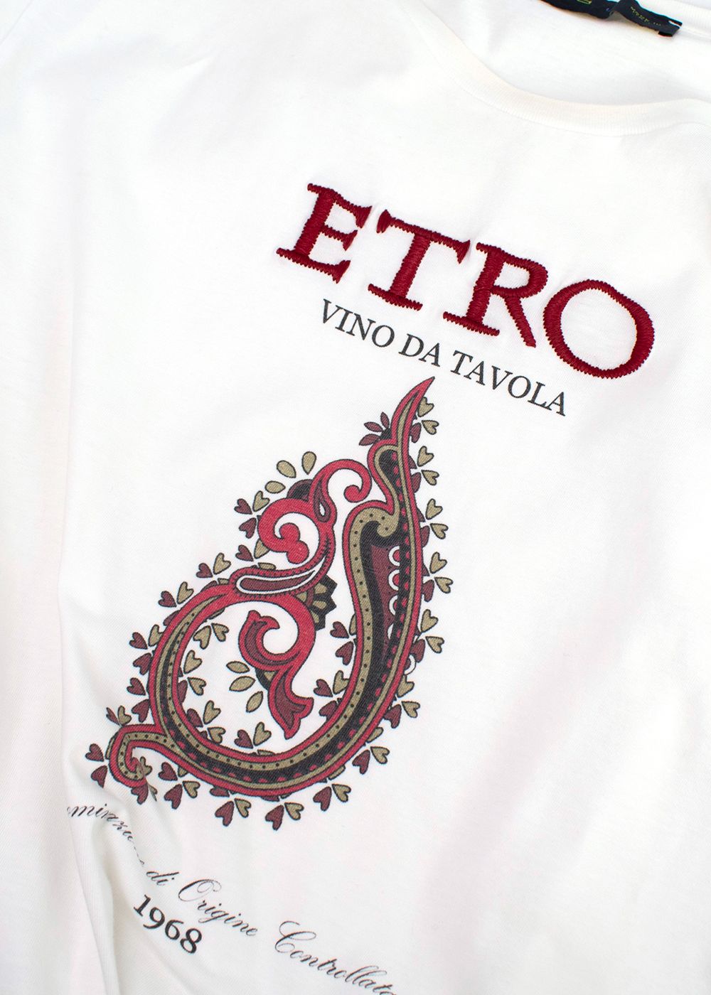 Men's Etro White Cotton Vino da Tavola T-Shirt Size L white red