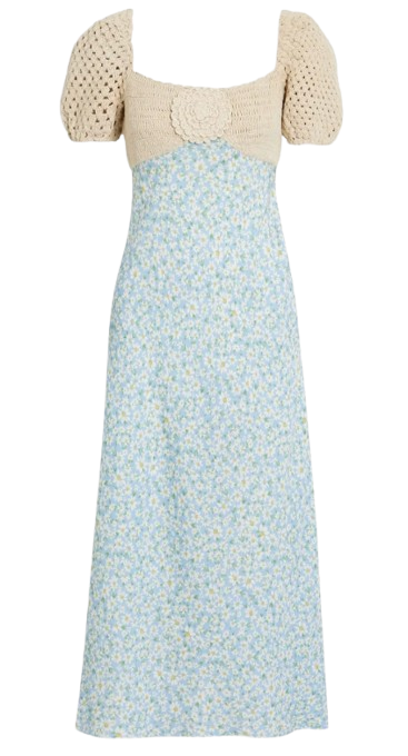 Rixo Blue Sardinia Crochet Dress Size M linen viscose