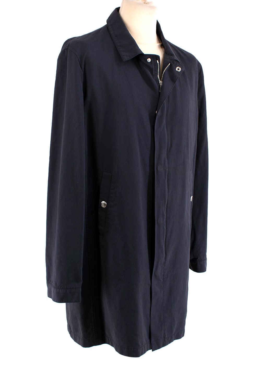 Men's Preowned Brunello Cucinelli Navy Cotton Gabardine Car Coat Size XXL