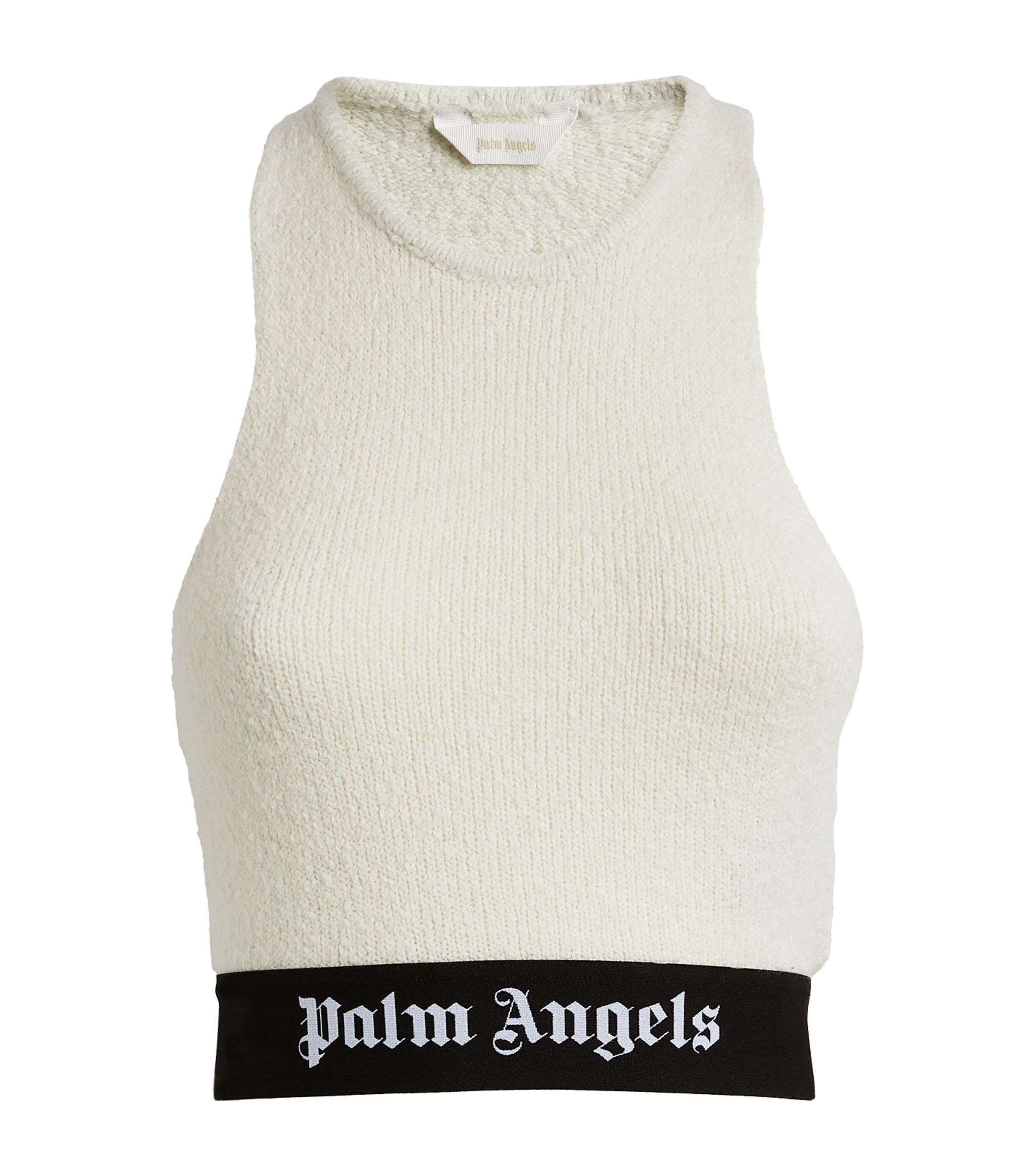 Palm Angels Beige Boucle Knit Logo Crop Top Size XS Cream cotton