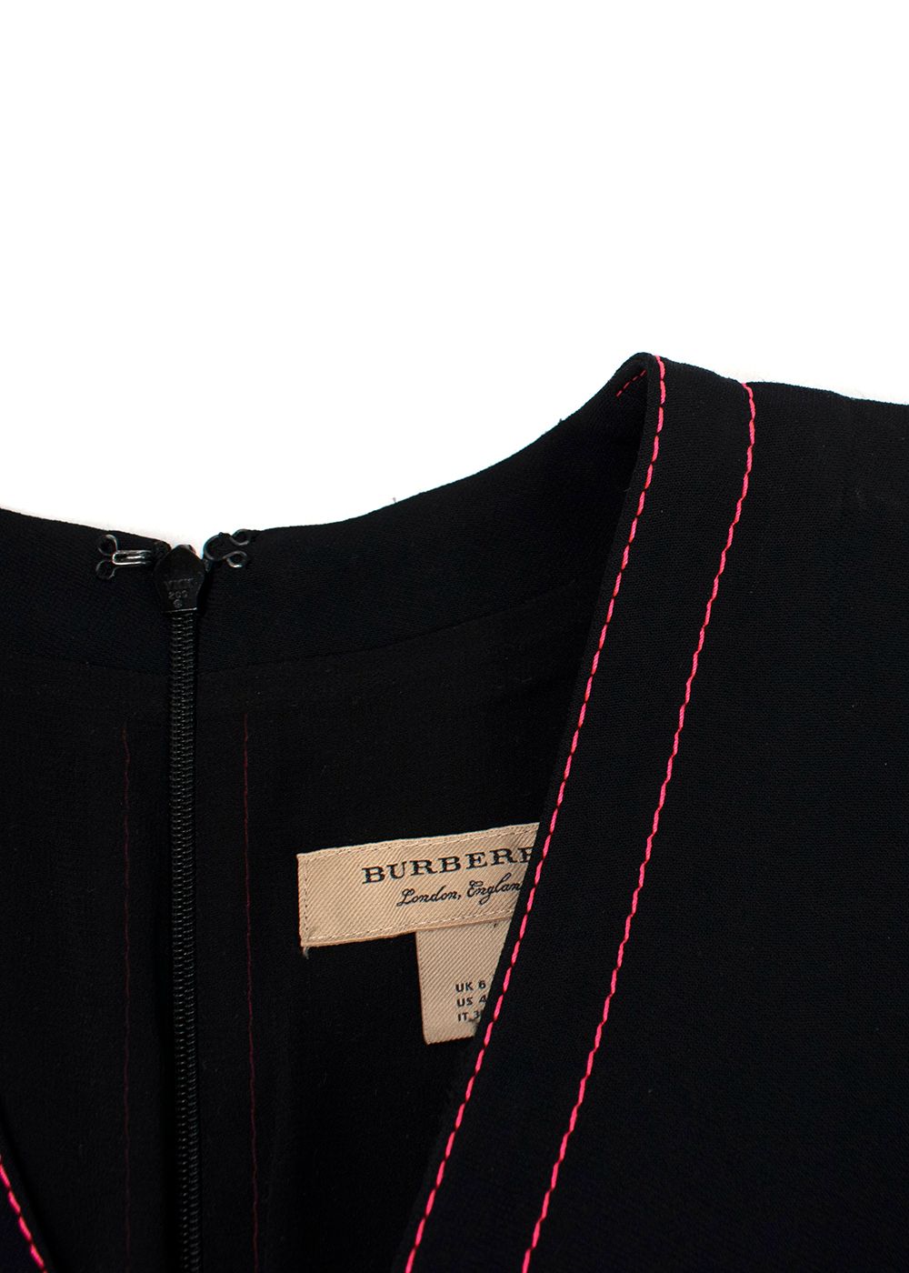 Preowned Burberry Benni Contrast Top Stitched Midi Dress Size XXS Black Pink stitching viscose