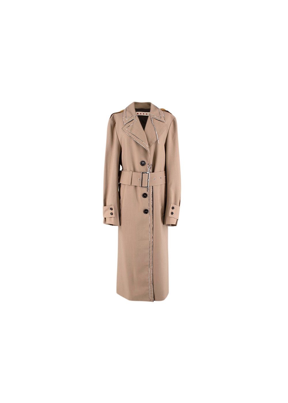 Marni Contrast Stitch Brown Trench Coat Size XS wool