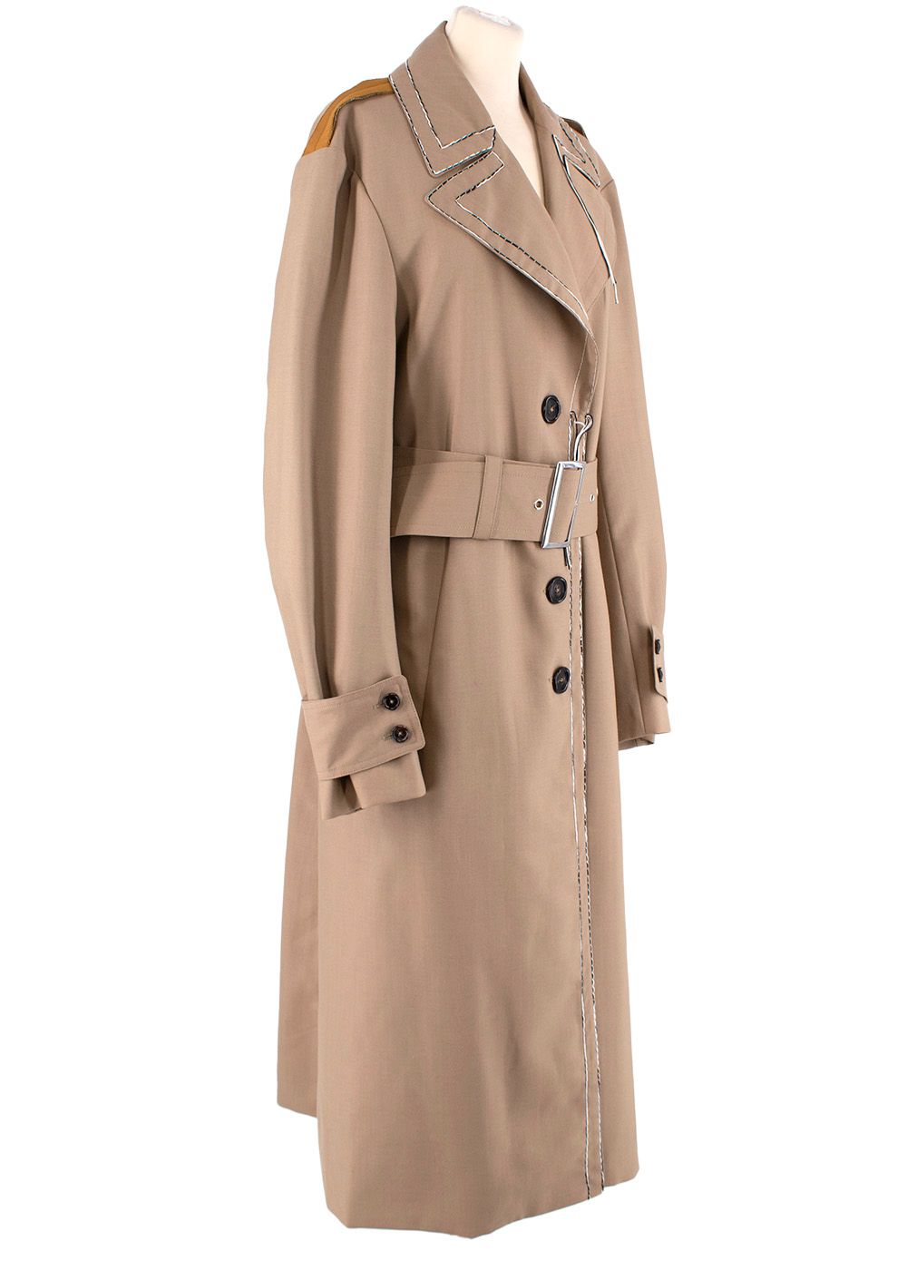 Marni Contrast Stitch Brown Trench Coat Size XS wool