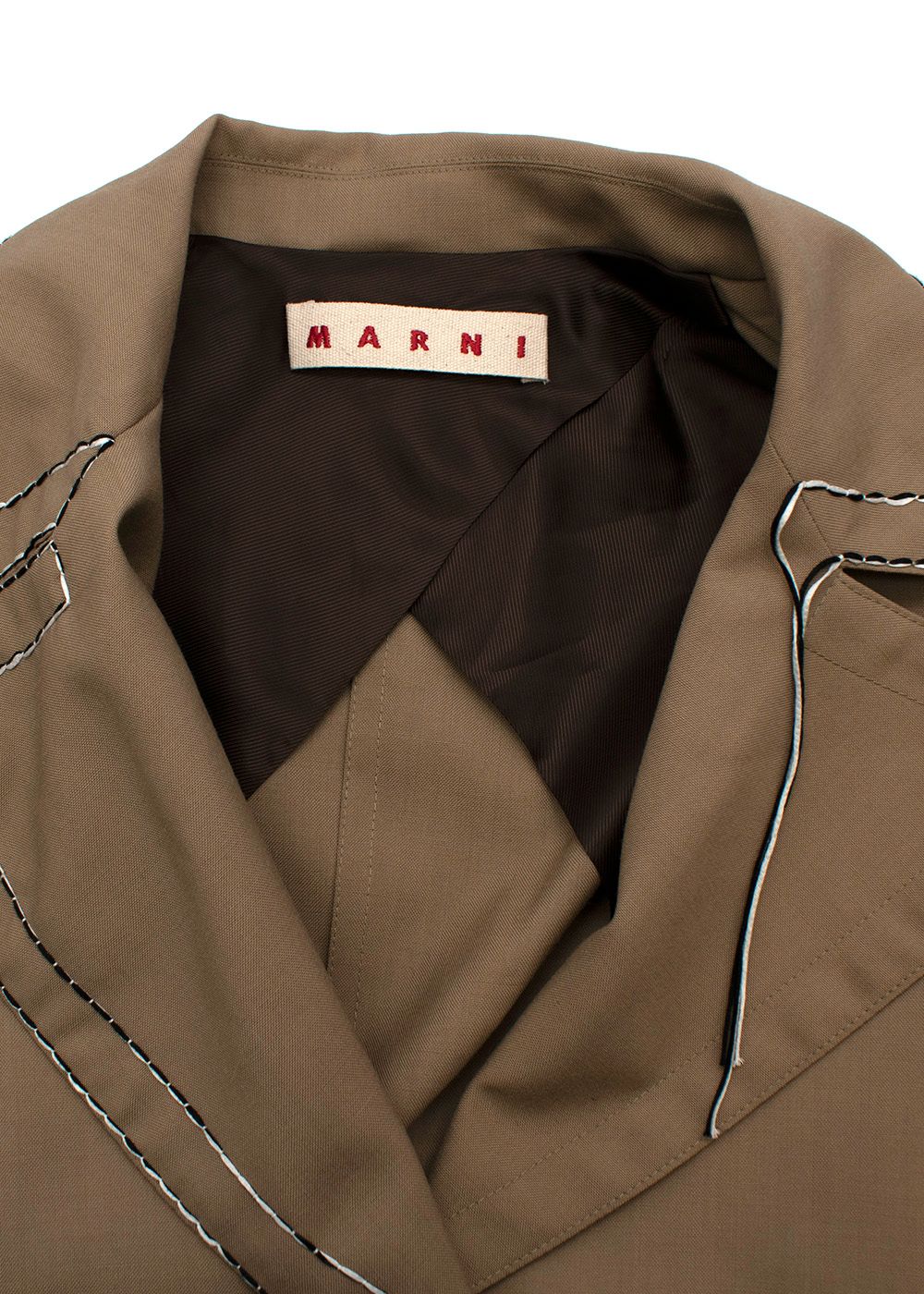 Marni Contrast Stitch Brown Trench Coat Size XS wool