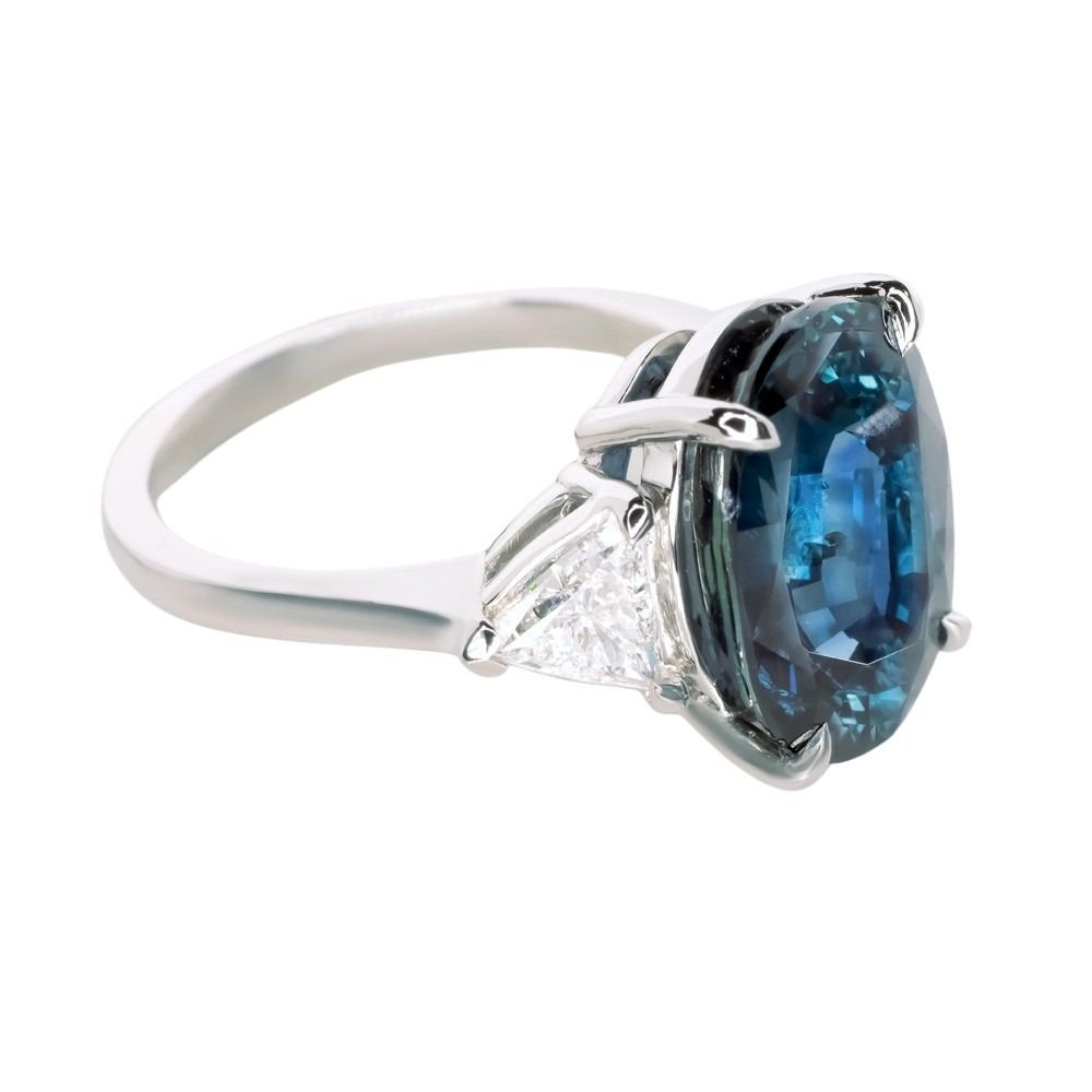 Antinori Fine Jewels Platinum 854ct No Heat Natural GIA Sapphire  067ct Trilliant-cut Diamond Ring Silver