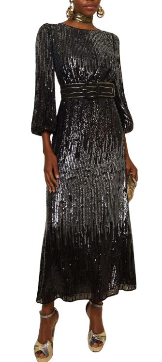 Rixo Black Coco Sequin Embellished Maxi Dress Size M viscose/polyester