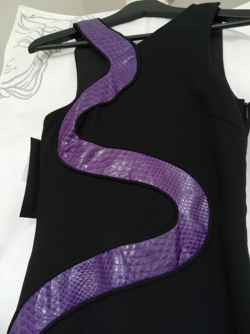 Versace Snakeskin-Panel Black Wool Dress Size S