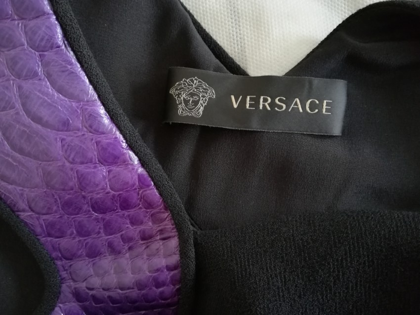 Versace Snakeskin-Panel Black Wool Dress Size S