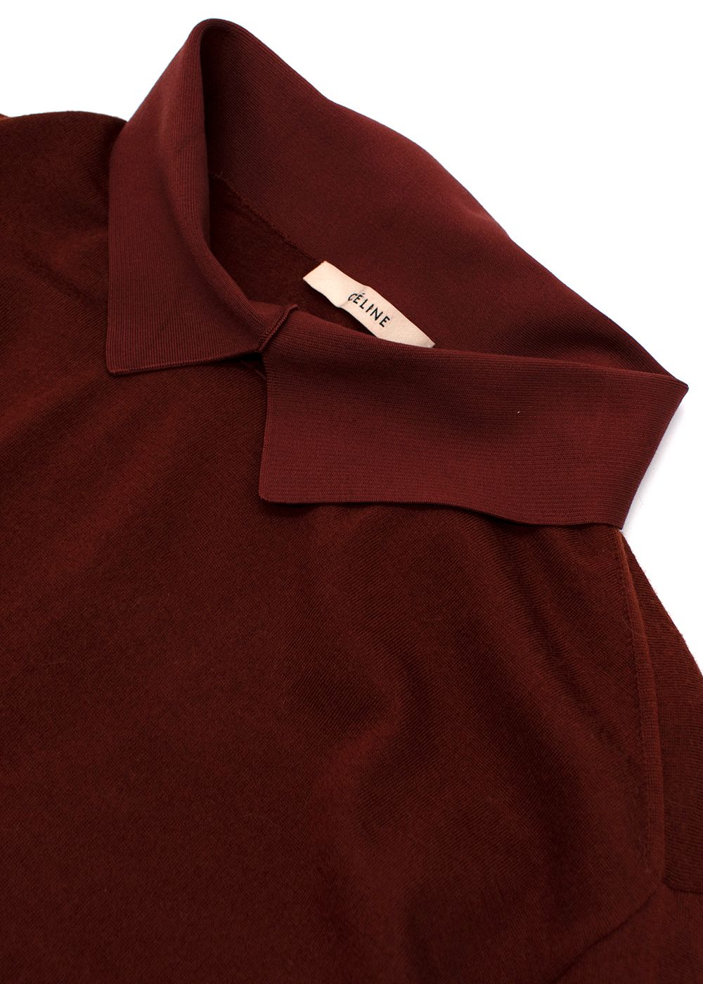 Preowned Celine Collar Detail Red Wool Jumper Size S