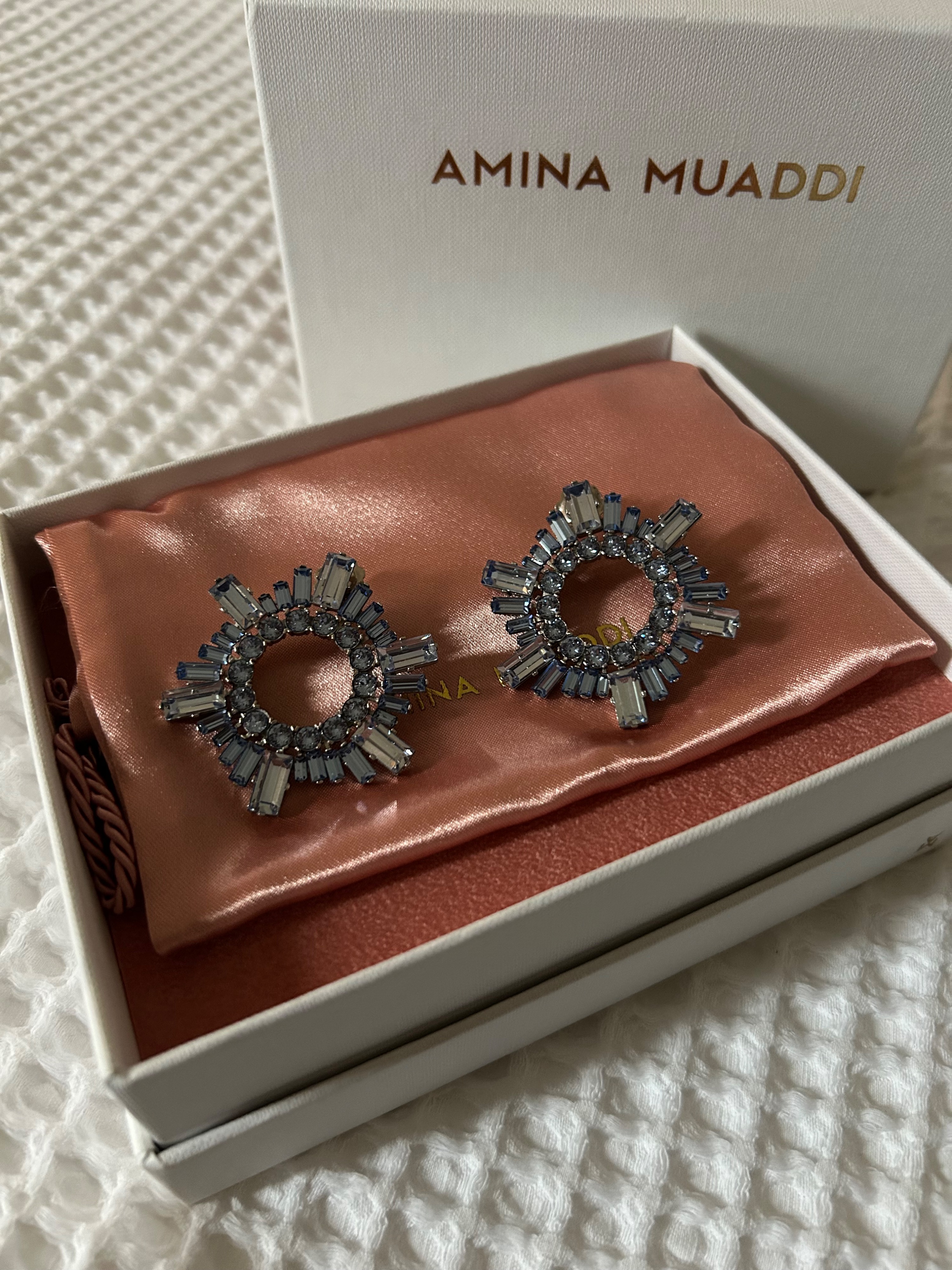 Amina Muaddi Begum Crystal Earrings Light Blue crystals/silver base