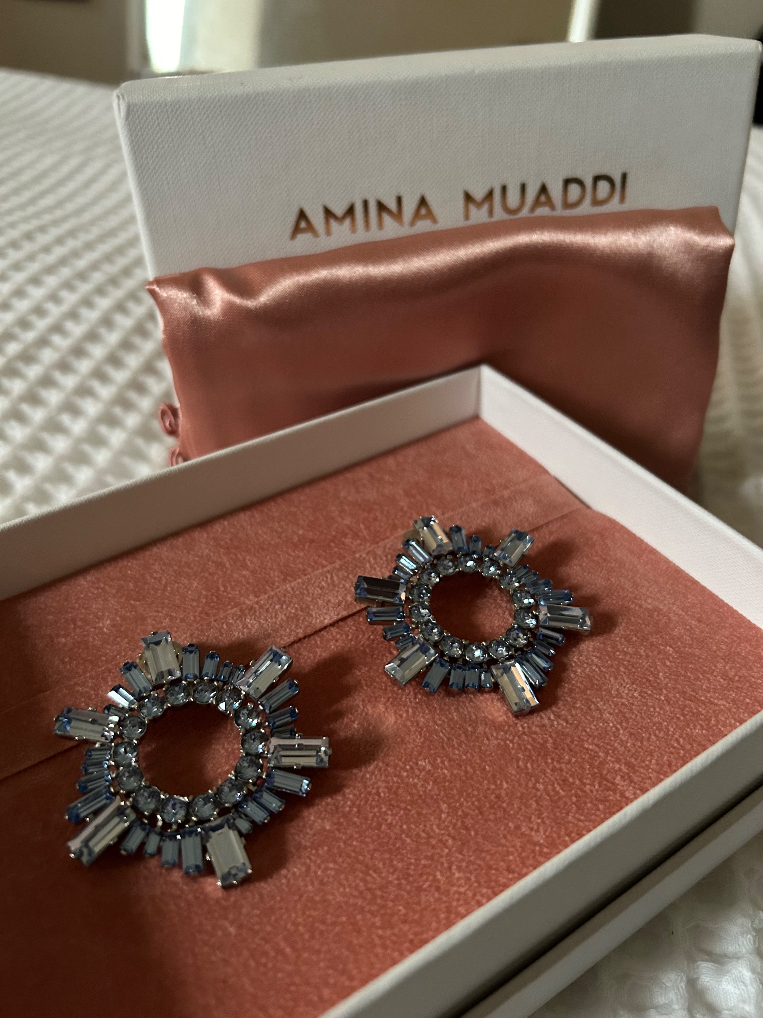 Amina Muaddi Begum Crystal Earrings Light Blue crystals/silver base