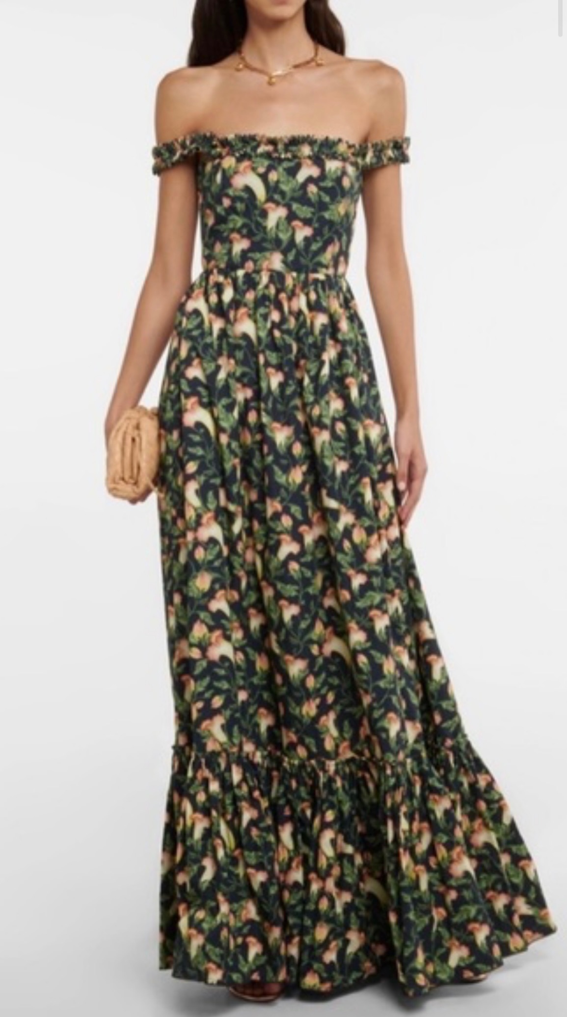 Agua Bendita Floral Bardot Maxi Dress Size L Black floral see label