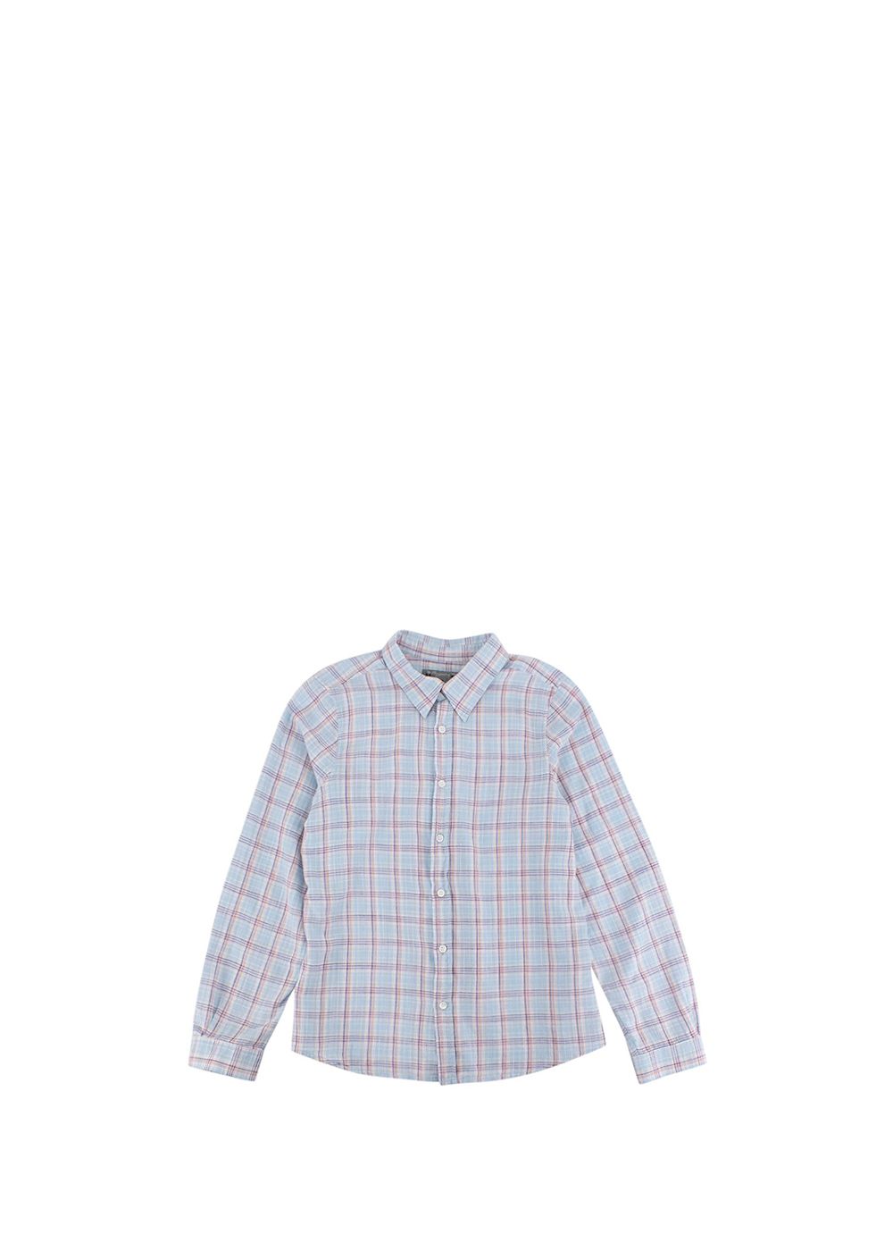 Boys Preowned Bonpoint Blue Plaid Seersucker Shirt Size 10 Years + cotton