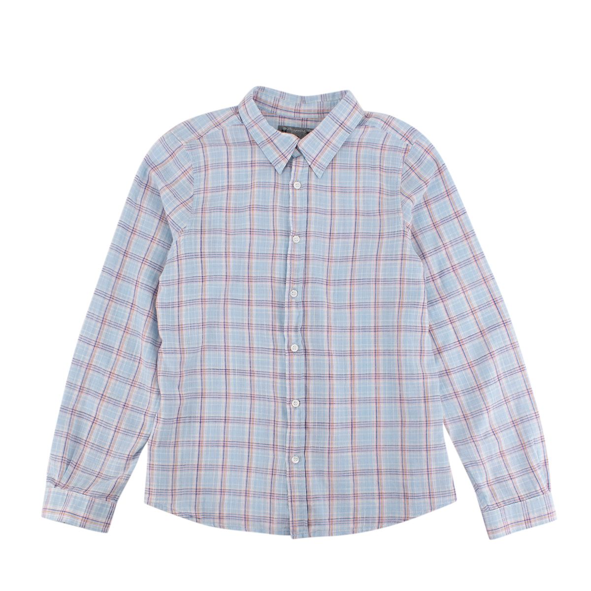 Boys Preowned Bonpoint Blue Plaid Seersucker Shirt Size 10 Years + cotton