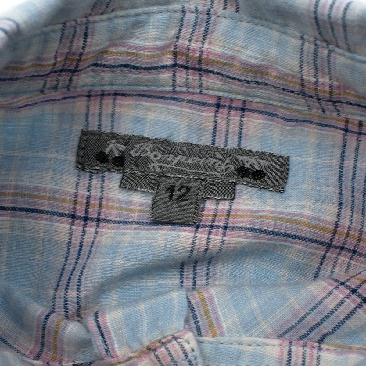 Boys Preowned Bonpoint Blue Plaid Seersucker Shirt Size 10 Years + cotton