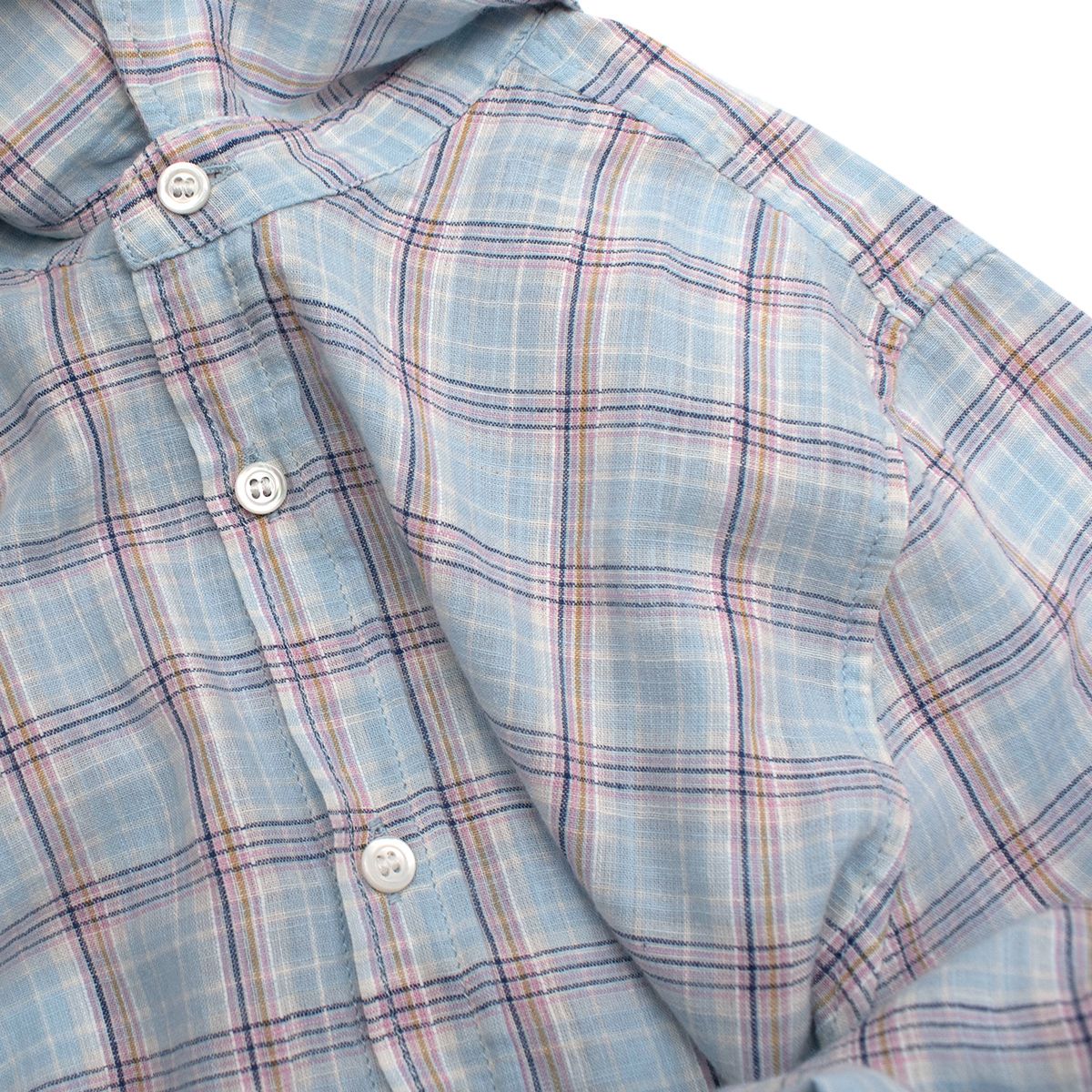 Boys Preowned Bonpoint Blue Plaid Seersucker Shirt Size 10 Years + cotton