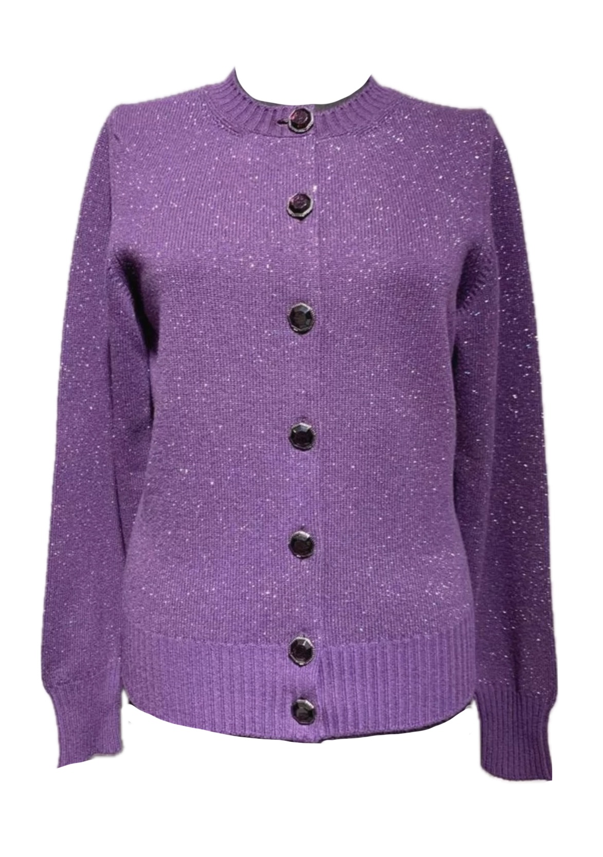 Preowned Chanel Purple Metallic Cashmere Cardigan Size XS