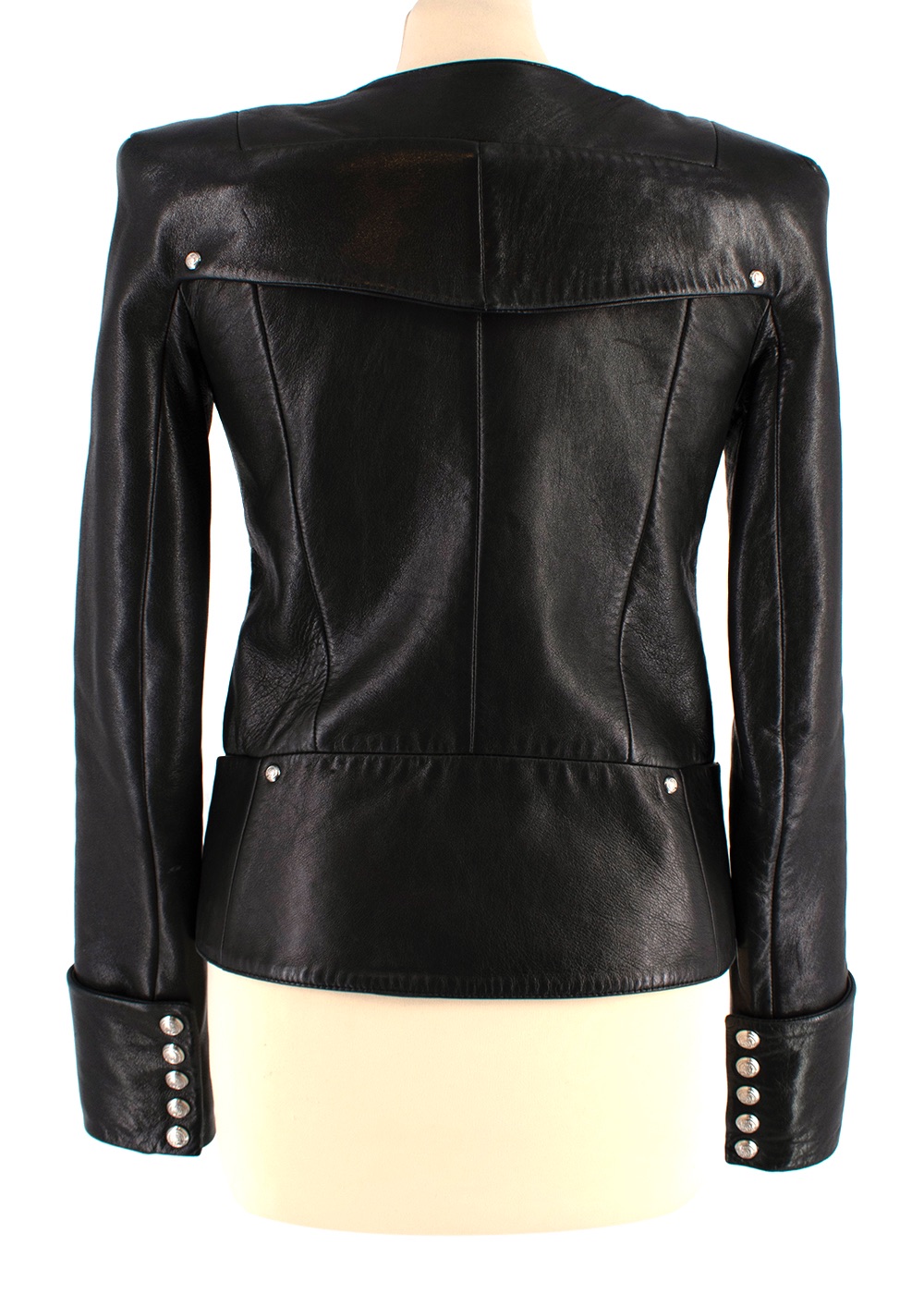 Balmain Black Leather Asymmetric Jacket Size S