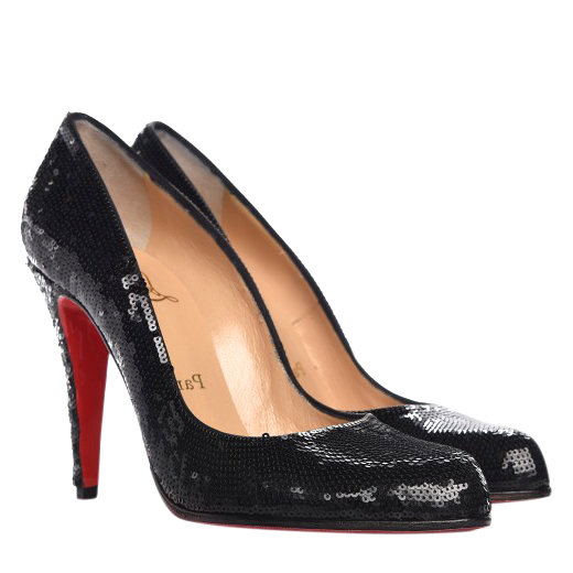 Preowned Christian Louboutin Black Sequin Pumps Size 385