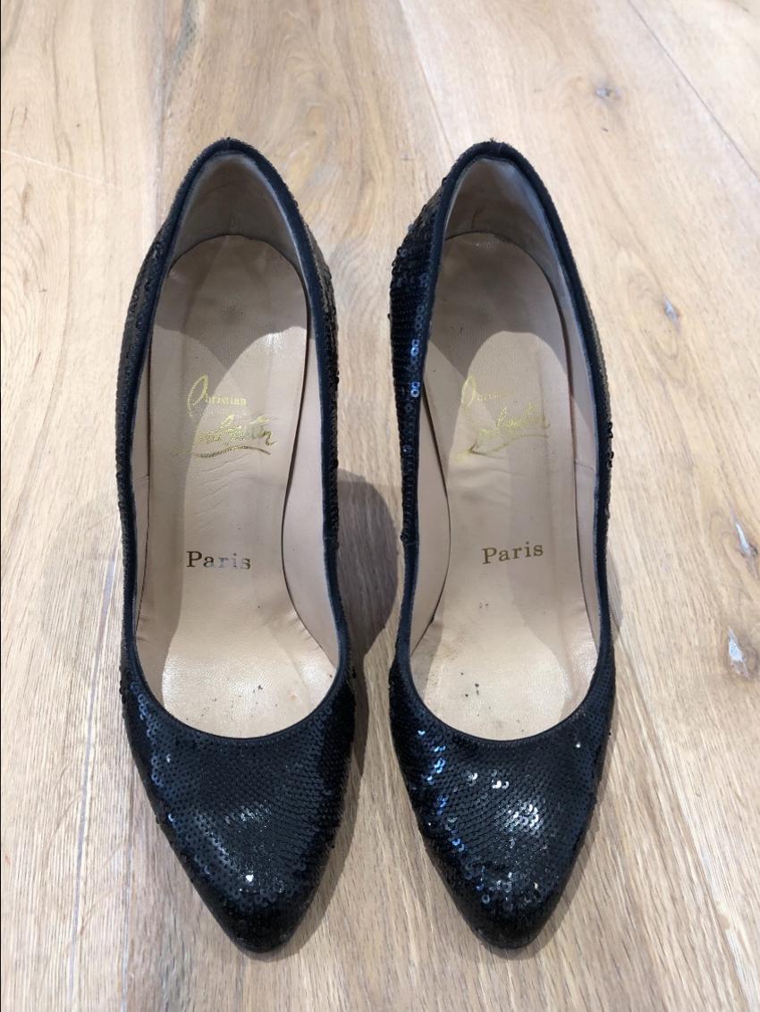 Preowned Christian Louboutin Black Sequin Pumps Size 385