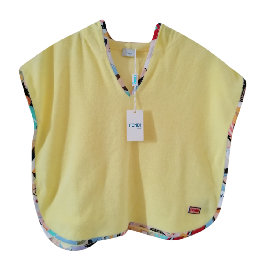 Boys Fendi Kids Girls Yellow Hooded Beach Towelling poncho Size 18-24 Months cotton