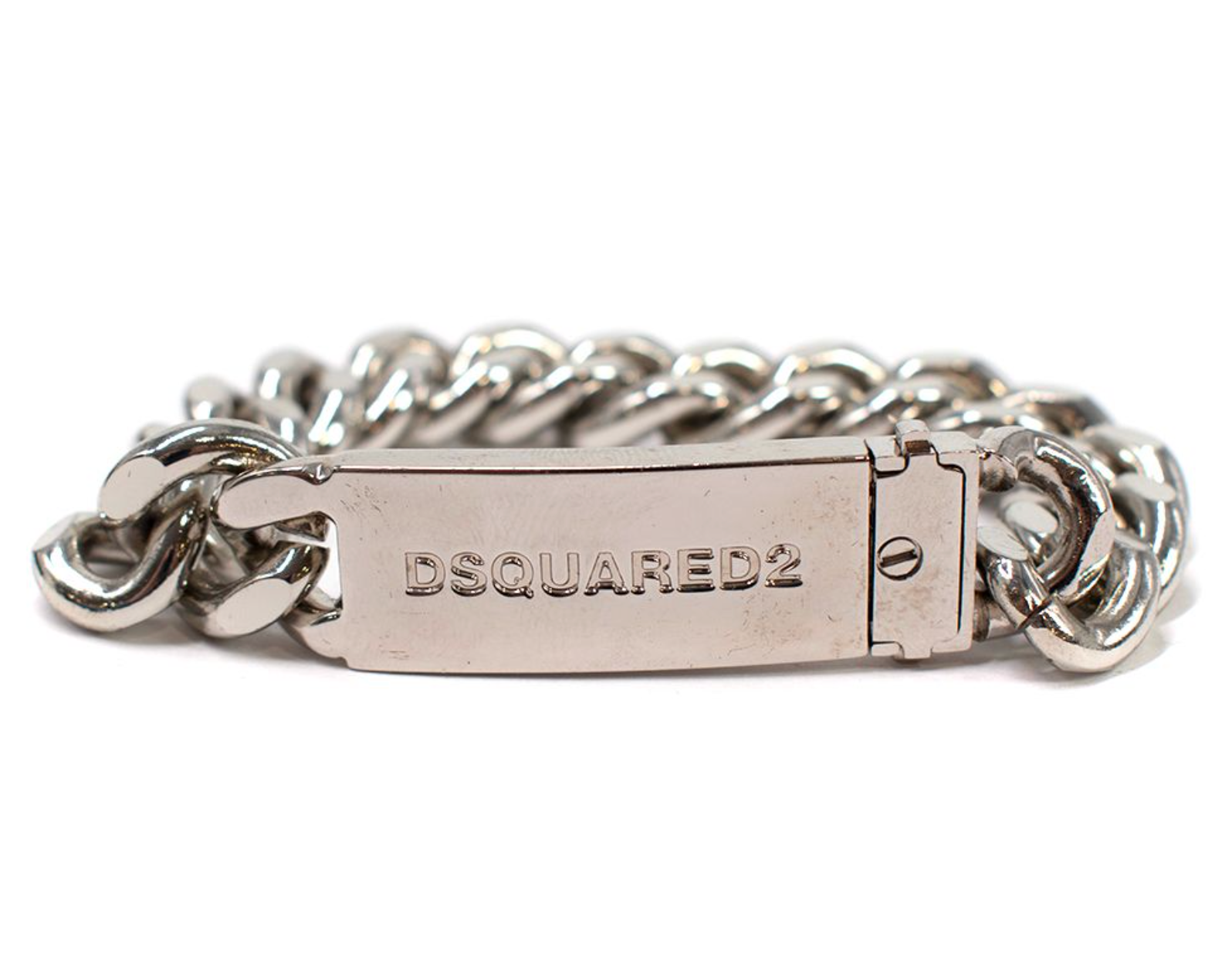 Men's Preowned Dsquared2 Logo Plaque Chain-Link Bracelet Silver Brass metal