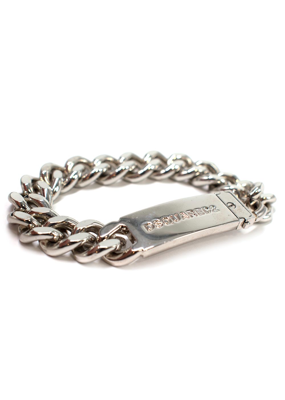 Men's Preowned Dsquared2 Logo Plaque Chain-Link Bracelet Silver Brass metal