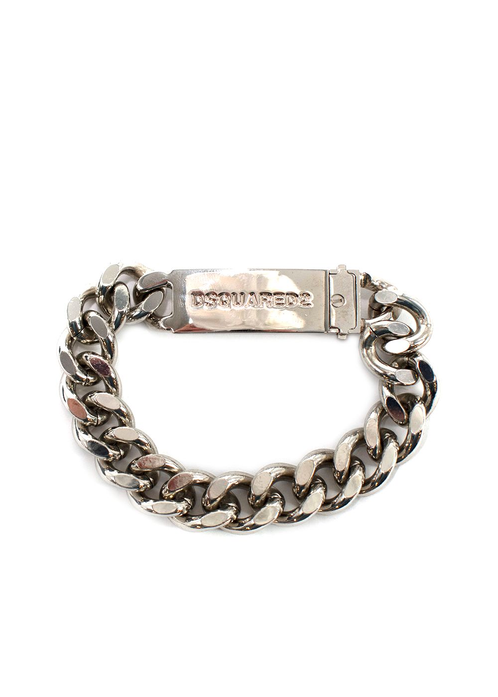 Men's Preowned Dsquared2 Logo Plaque Chain-Link Bracelet Silver Brass metal