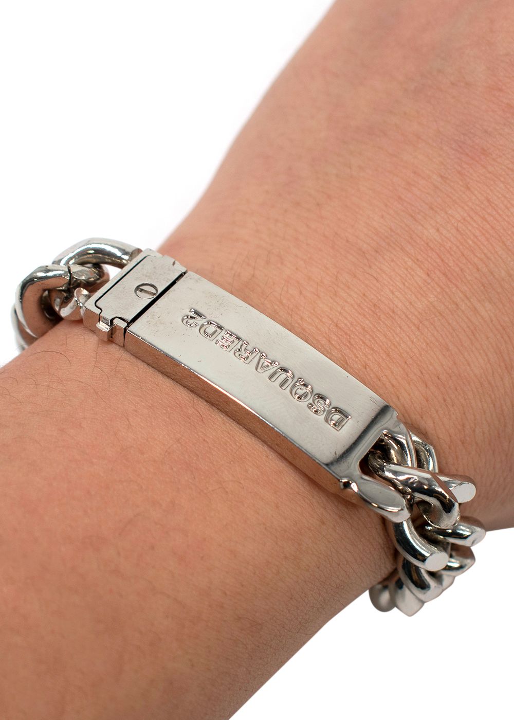 Men's Preowned Dsquared2 Logo Plaque Chain-Link Bracelet Silver Brass metal