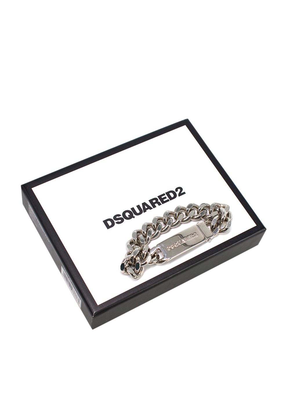 Men's Preowned Dsquared2 Logo Plaque Chain-Link Bracelet Silver Brass metal