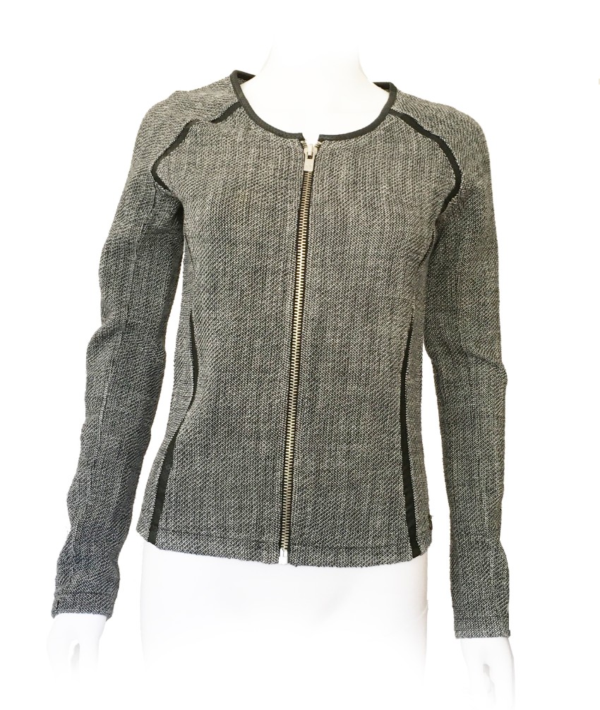 Preowned Maison Scotch tweed black  white jacket Size S leather