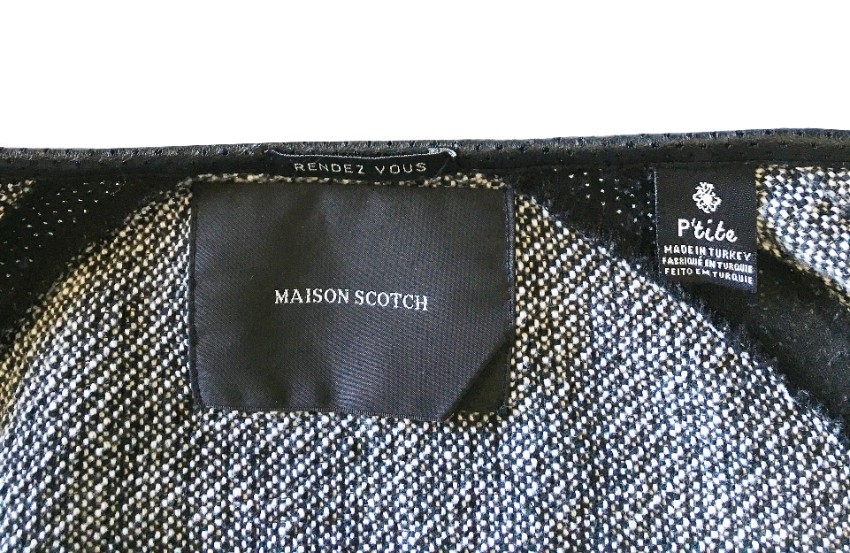 Preowned Maison Scotch tweed black  white jacket Size S leather