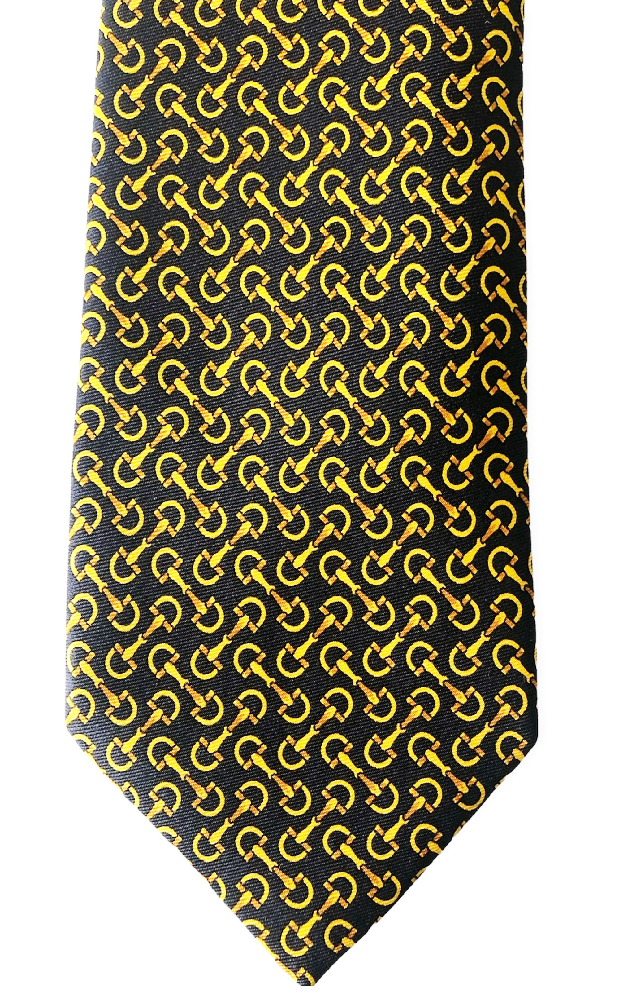 Men's Gucci Blue  Yellow Stirrup Print Silk Tie blue/yellow gold