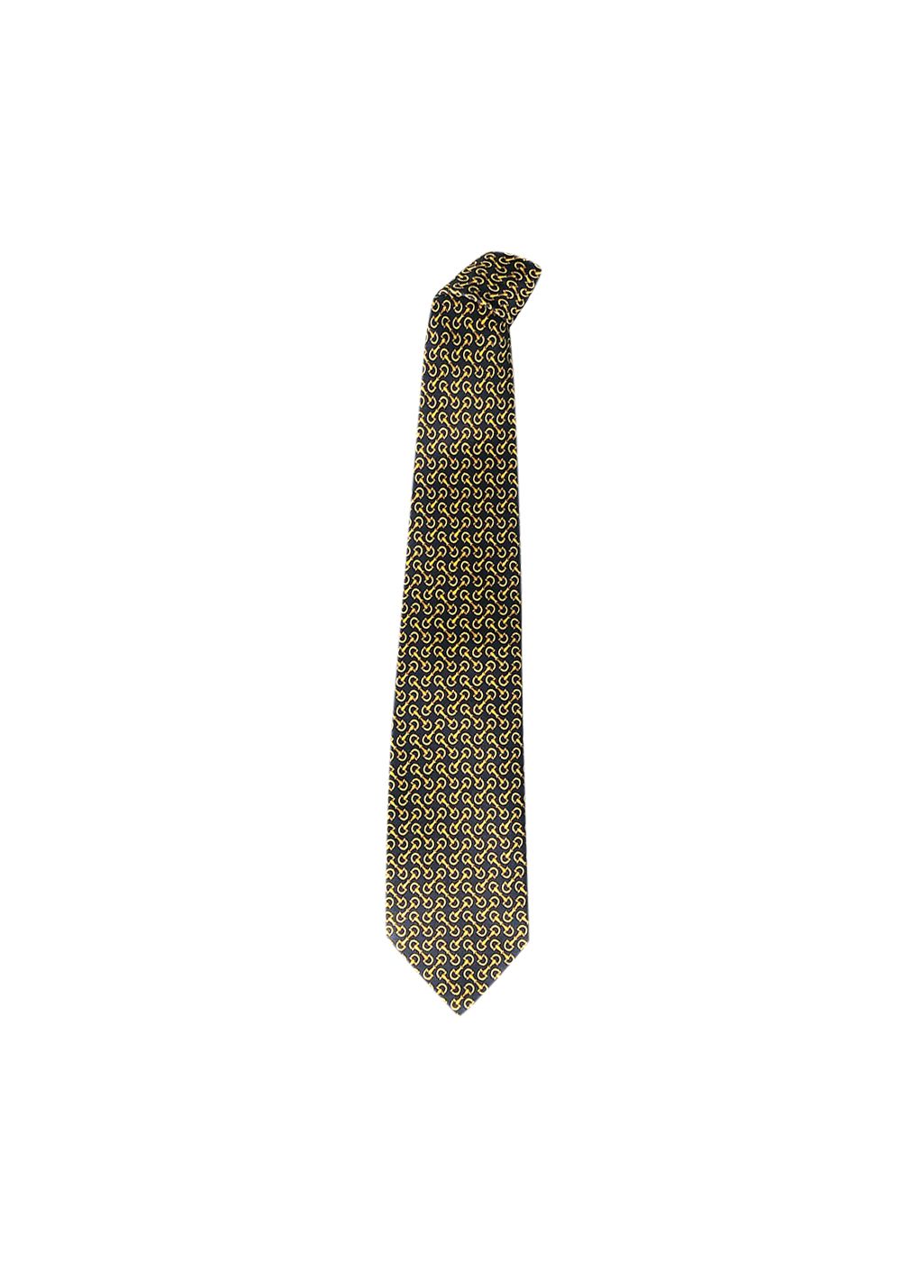 Men's Gucci Blue  Yellow Stirrup Print Silk Tie blue/yellow gold