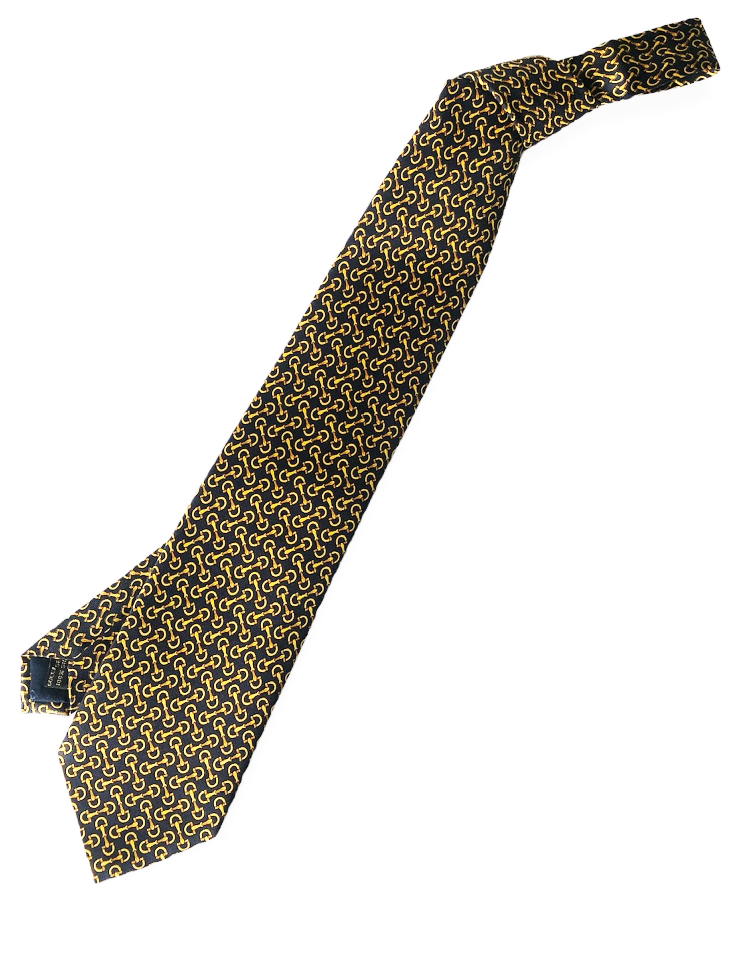 Men's Gucci Blue  Yellow Stirrup Print Silk Tie blue/yellow gold