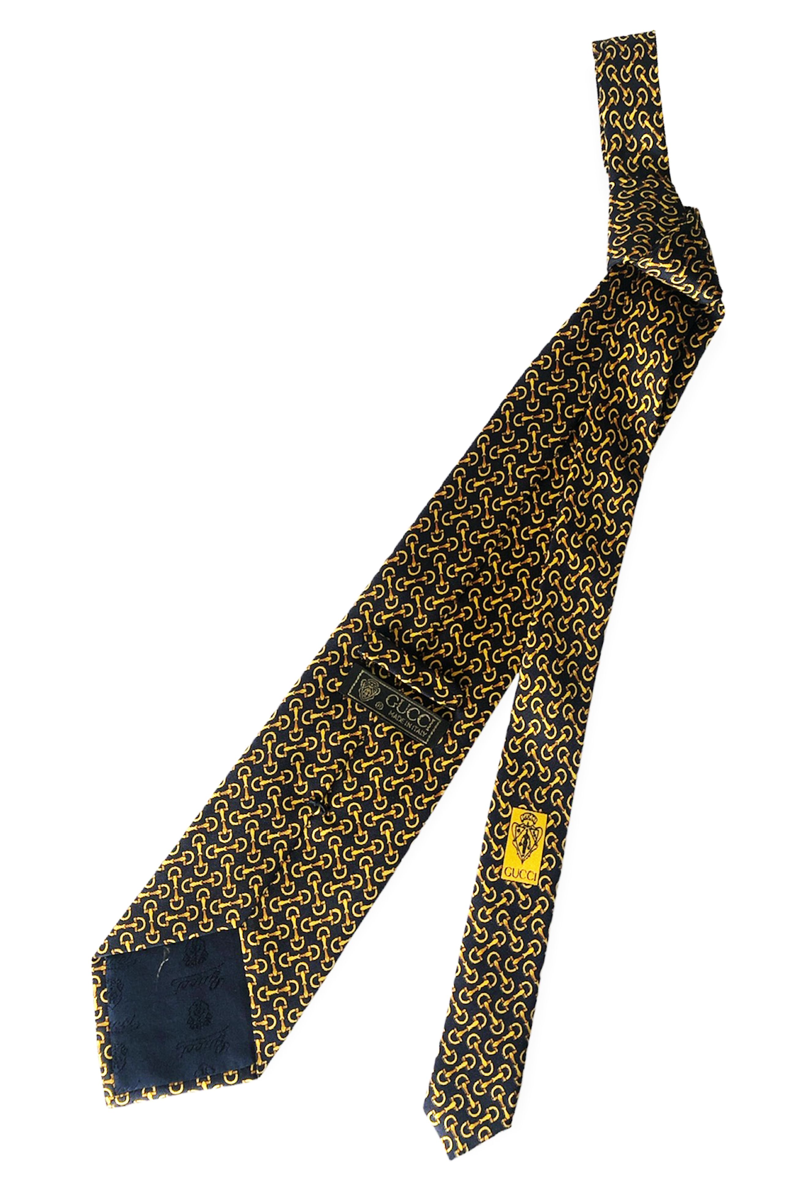 Men's Gucci Blue  Yellow Stirrup Print Silk Tie blue/yellow gold