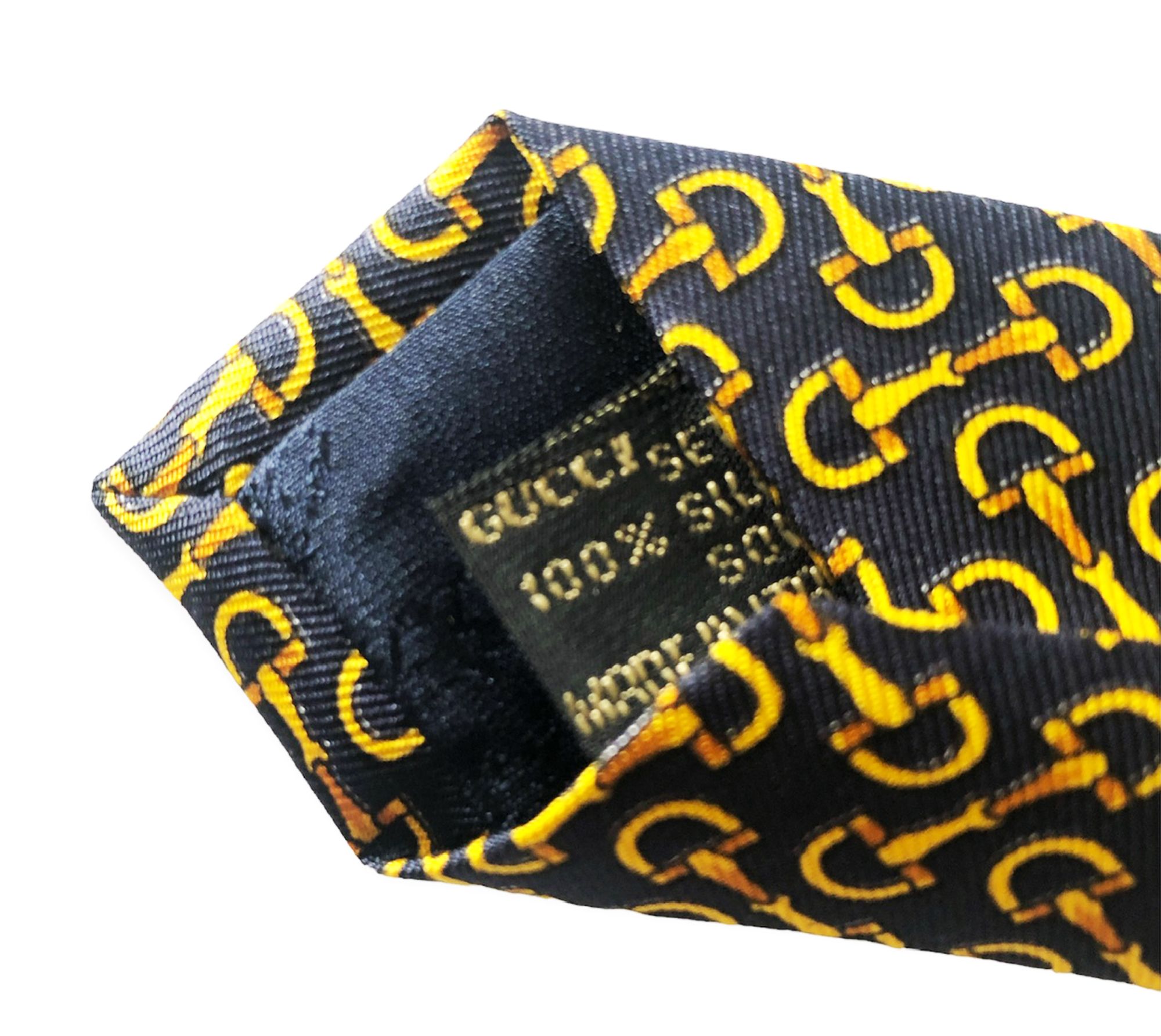 Men's Gucci Blue  Yellow Stirrup Print Silk Tie blue/yellow gold