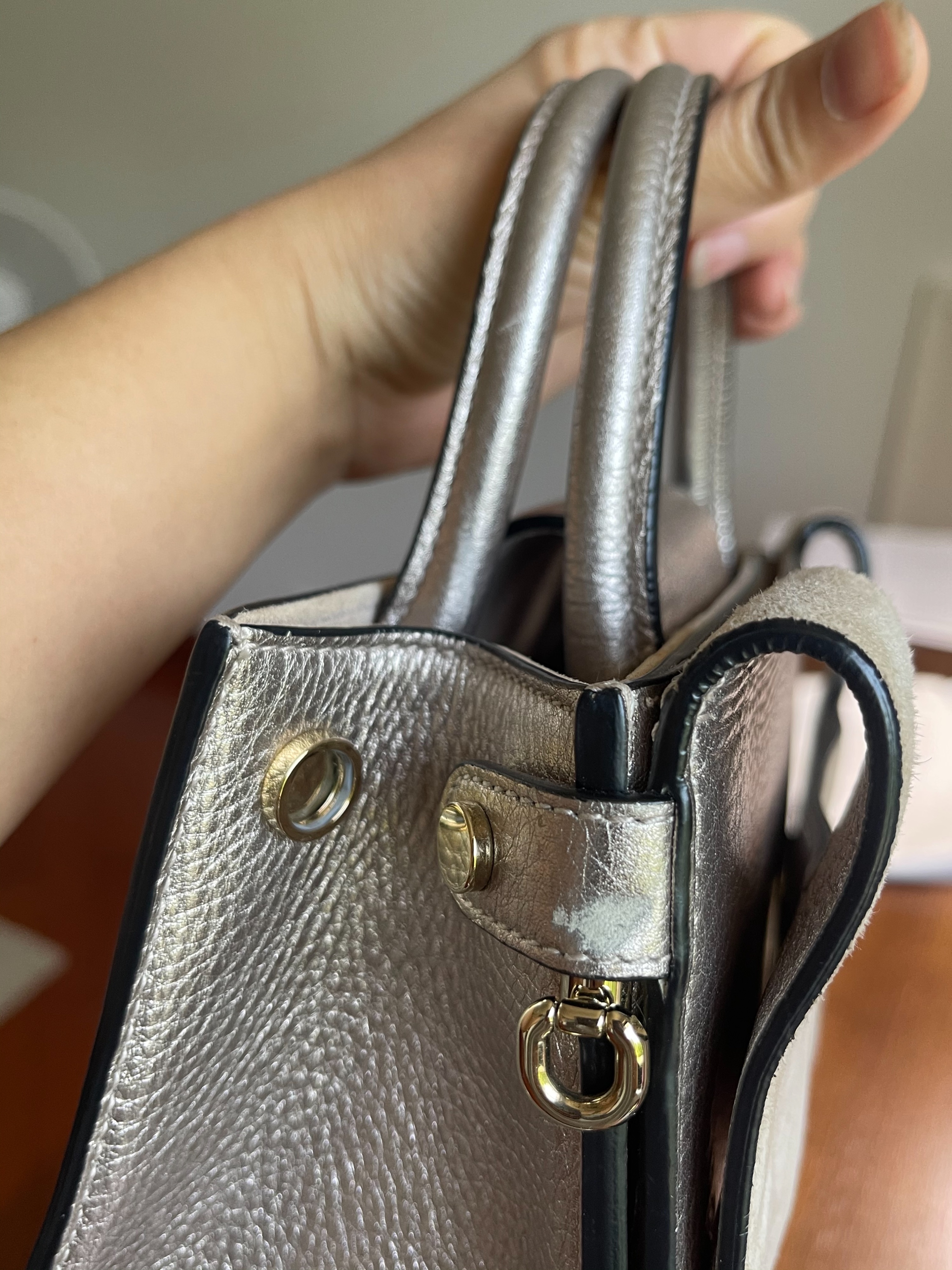 Preowned Silver Grained Leather Mini Diorama Bag