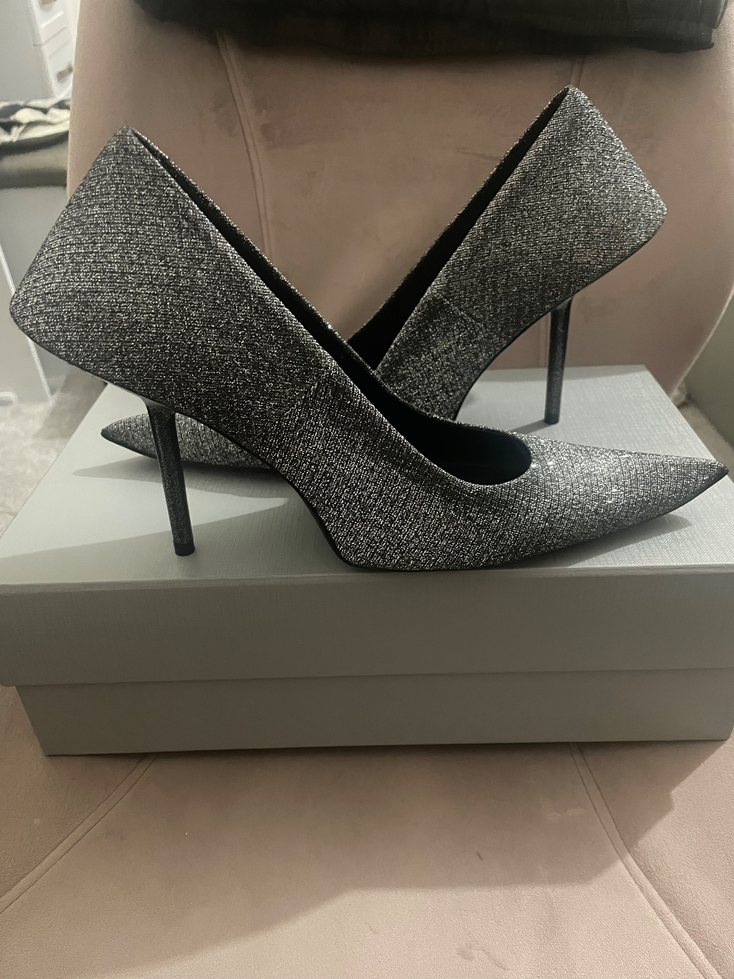 Balenciaga Silver Glitter Knife Pumps Size 38 cloth