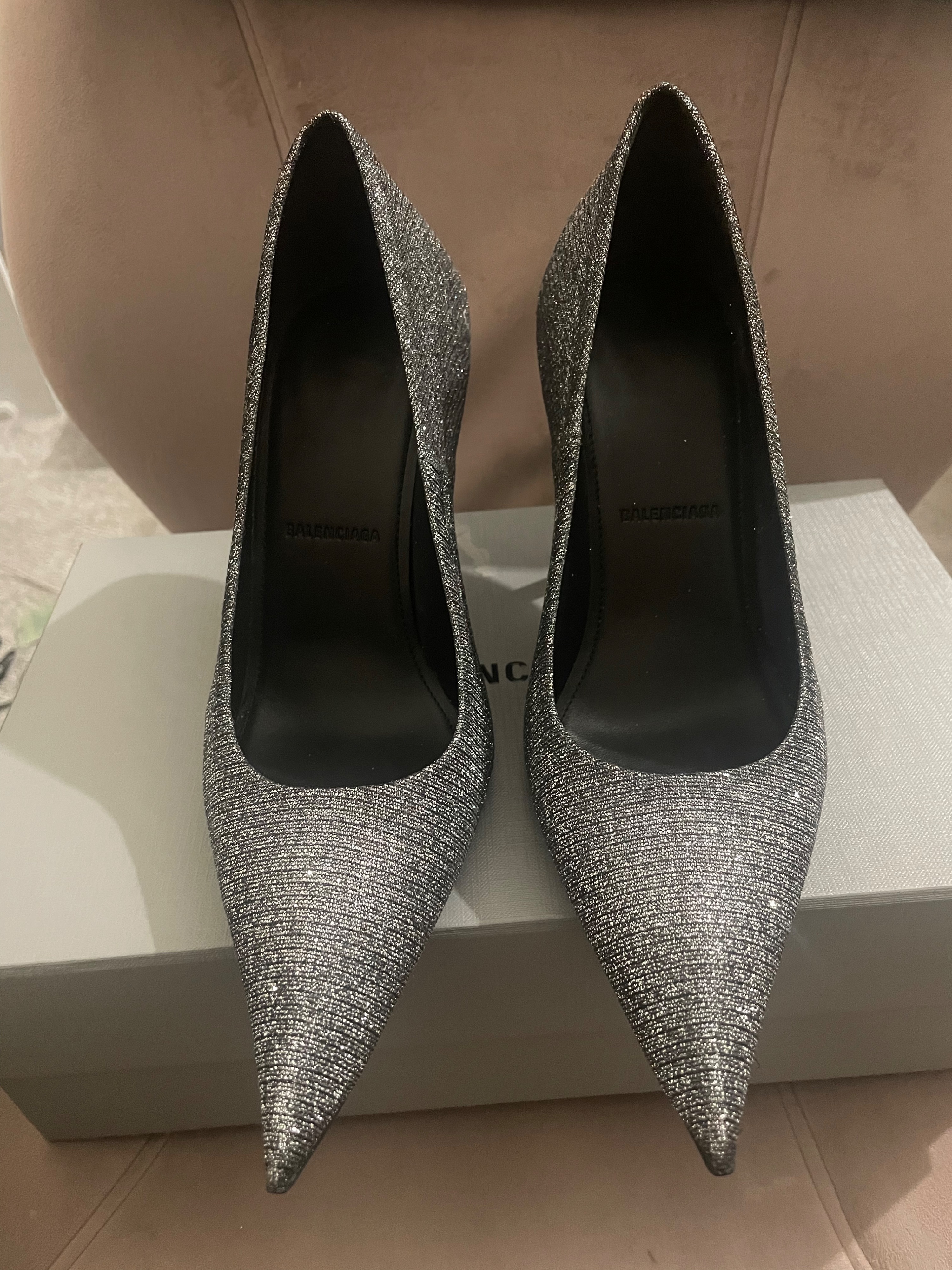 Balenciaga Silver Glitter Knife Pumps Size 38 cloth