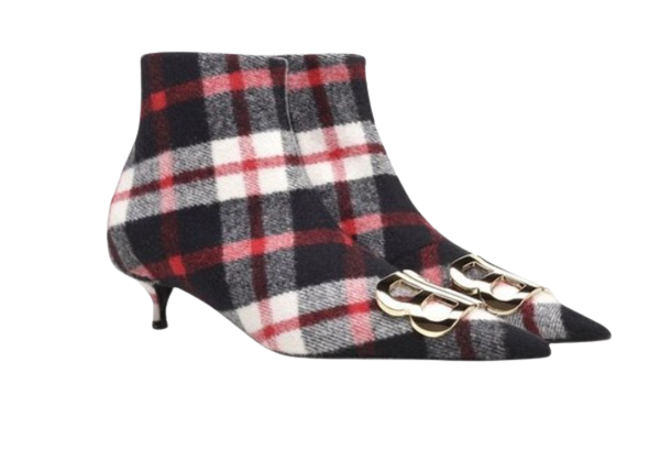 Preowned Balenciaga Checked Wool Knife Ankle Boots Size 37 Multicolour