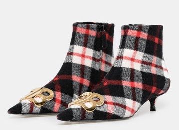 Preowned Balenciaga Checked Wool Knife Ankle Boots Size 37 Multicolour