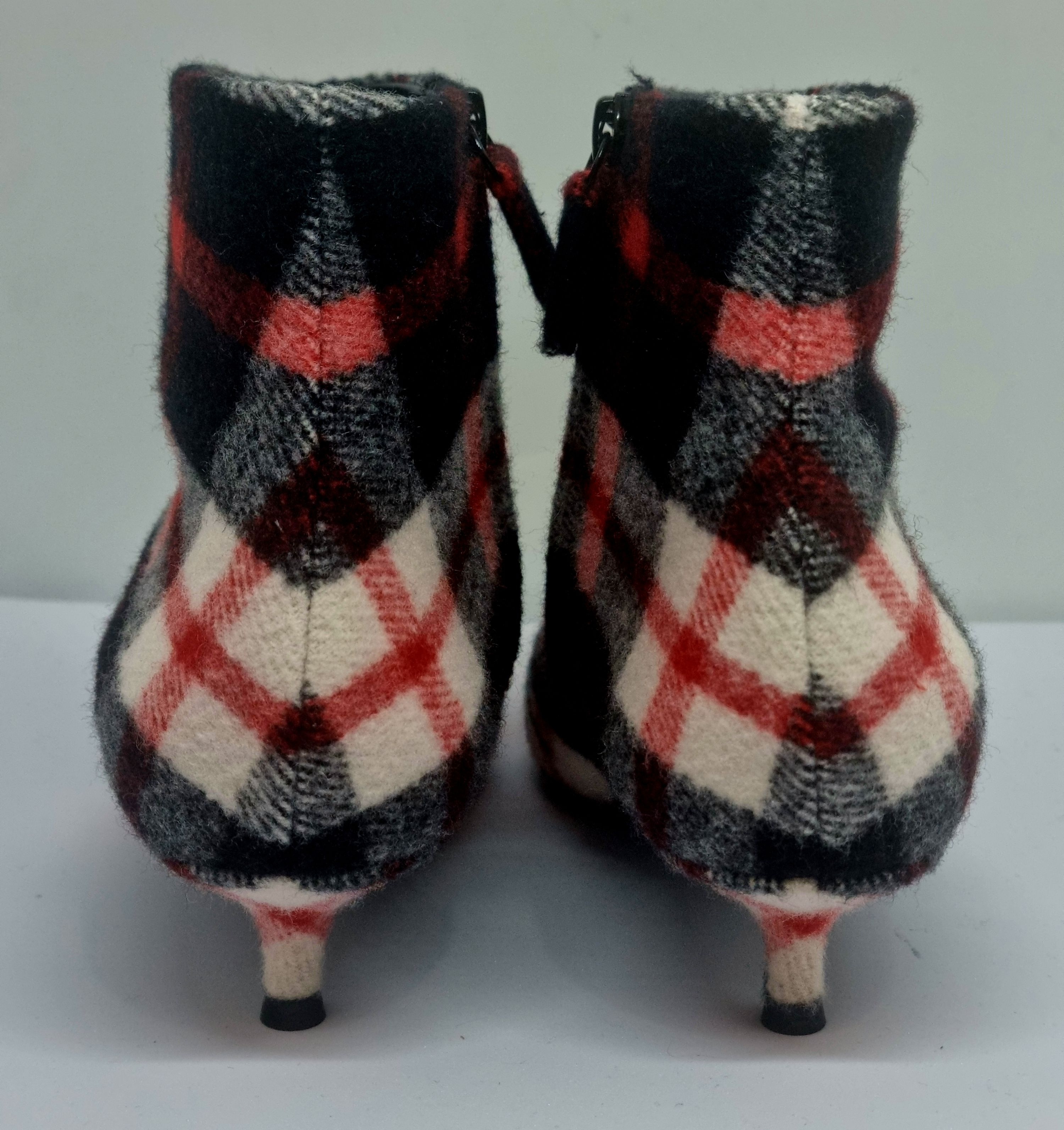 Preowned Balenciaga Checked Wool Knife Ankle Boots Size 37 Multicolour