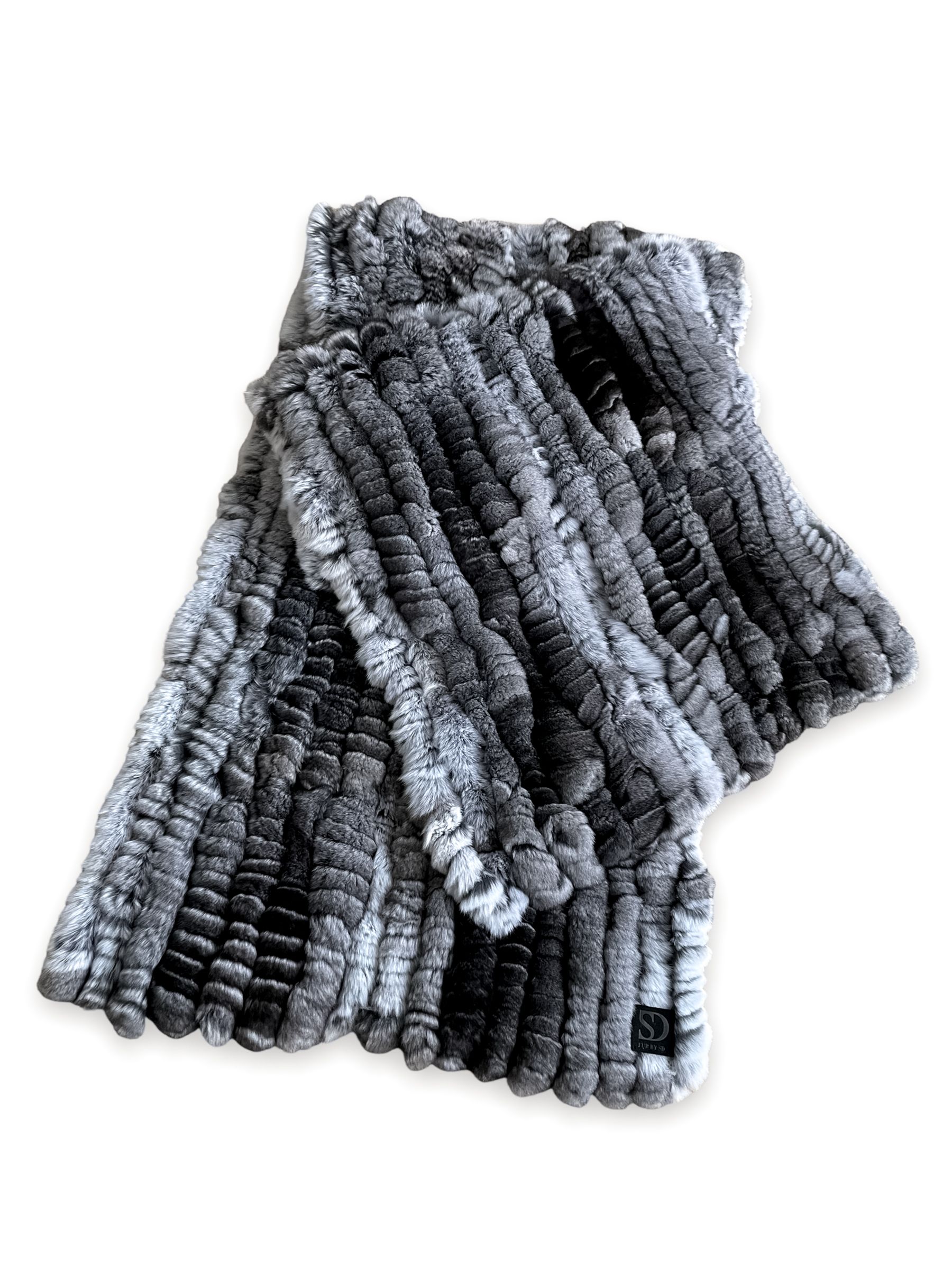 FurbySD Hand Knitted Chinchilla Fur Stole Black, White, Grey