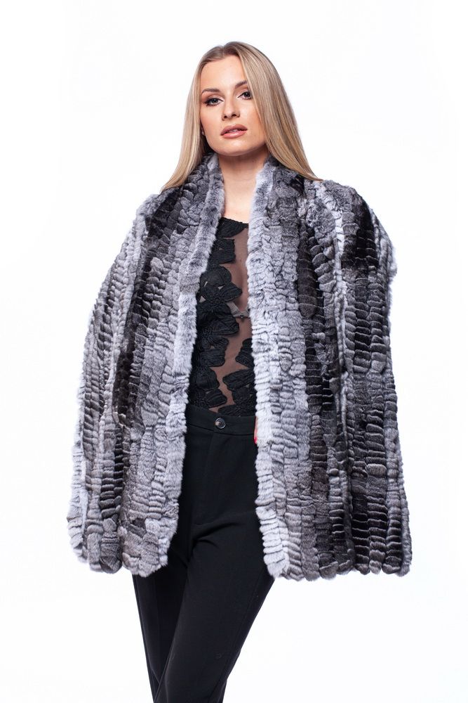 FurbySD Hand Knitted Chinchilla Fur Stole Black, White, Grey