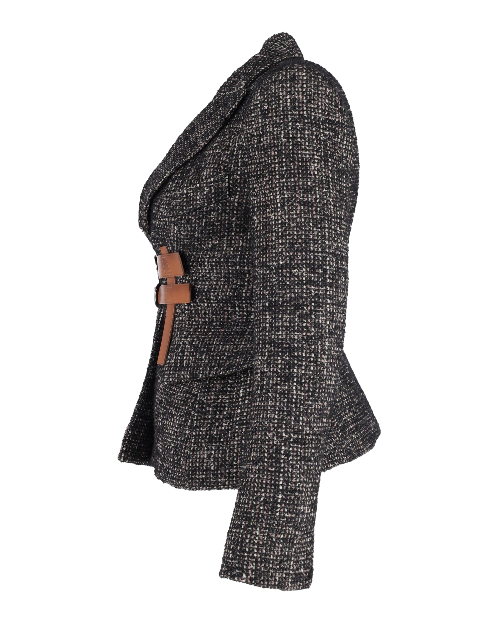 Preowned Tom Ford Couture Tweed Jacket with Leather Trim Size 38 Grey wool