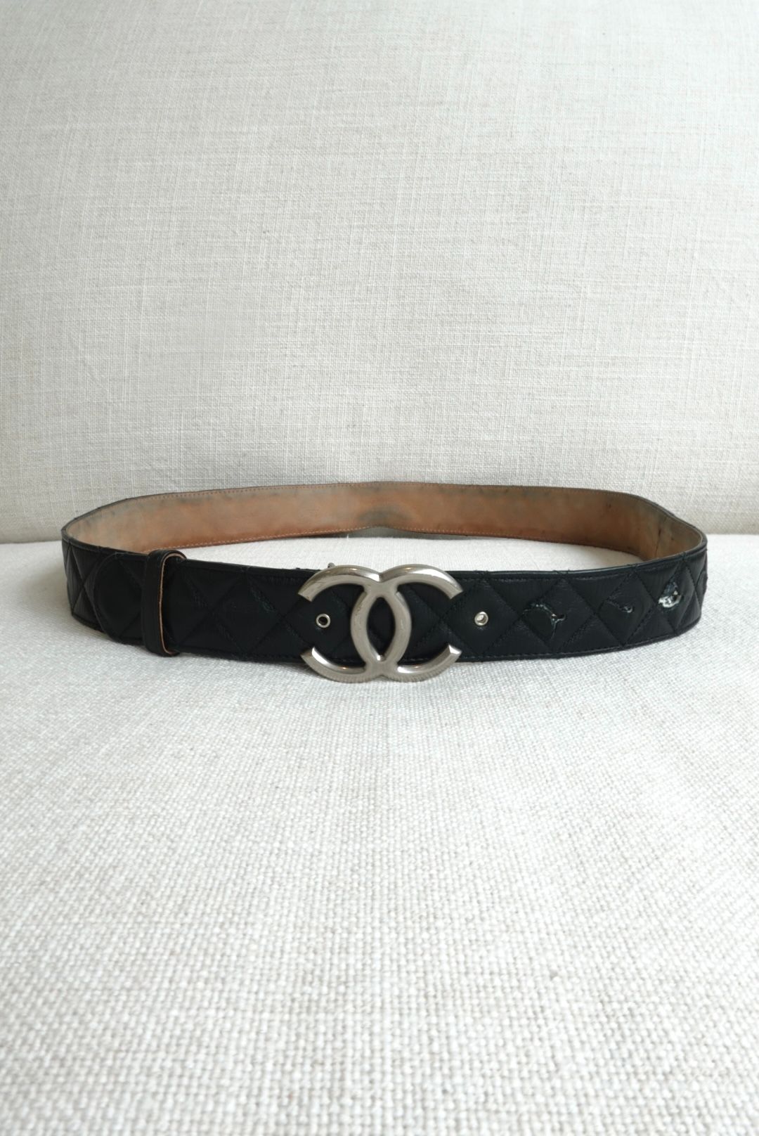 Preowned Chanel Black Leather CC Belt 95cm