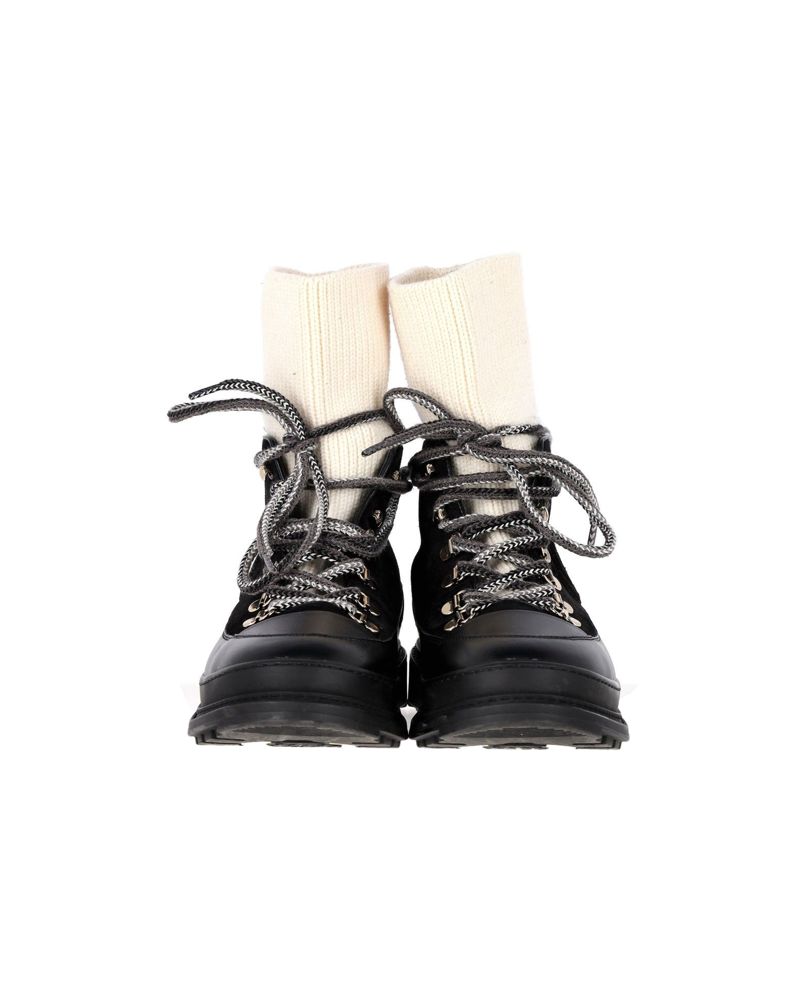 Preowned Chanel Black Suede and Leather Combat Boots Size 375